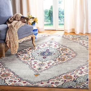 Ковер SAFAVIEH, 275 x 366 см, Madison Collection - светло-серый и фуксия, дизайн медальона в стиле бохо-шик, без линьки и простой в уходе, идеален для помещений с высокой проходимостью в гостиной, спальне (MAD153R)