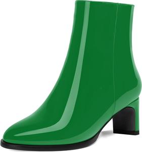 Женские ботильоны на молнии с круглым носком, для свиданий, из лакированной кожи, повседневные, массивный низкий каблук, высота голенища до щиколотки, 2 дюйма DEMOSHINE, Green