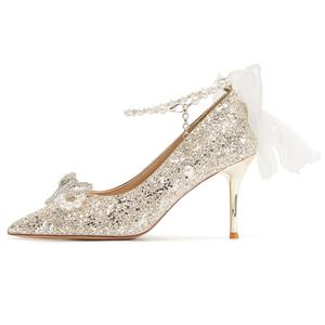 Туфли The Qin на тонком каблуке 6 см женские шампань