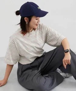 Футболка с коротким рукавом в полоску, 100% хлопок, устойчивая к стирке, свободного кроя, размер 26SS, для взрослых Devirock, цвет 012-Ivory-Burgundy