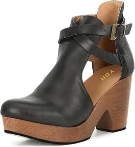 Женские ботильоны YDN в ретро стиле с платформой, перекрестными ремешками и пряжками, закрытый носок, средний высокий каблук, с вырезами, для официальных мероприятий и работы, размеры 4-16 US, Black