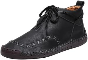 Женские повседневные ботинки однотонного цвета, кожаные западные ботильоны на низком каблуке, легкие, ручная строчка, для работы на улице TENVEBLE NATURALLY, Black