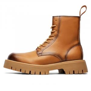 Chi Wolf Мартин Бут платформа высота увеличение модные мужские рабочие ботинки байкерские ботинки мужские - желтые с флисовой подкладкой, цвет Yellow Fleece-Lined