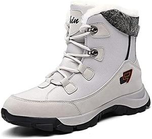 Мужские зимние ботинки, снежные ботинки, высокие водонепроницаемые с меховой подкладкой, походные ботинки, стильные с толстой подошвой, для пеших прогулок и повседневной носки Qacksv, серый