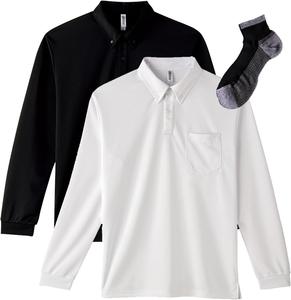 Мужская рубашка-поло с длинным рукавом Glimmer 00314-ABL, с карманом, материал DRY, застежка на пуговицы спереди, плотность ткани 4,4 унции, бело-черный