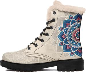 Женская мода Зимние ботинки Мужские стильные мотоциклетные снежные боевые ботинки Водонепроницаемые с меховой подкладкой Унисекс Ботильоны AWSOLE, Beige/Blue/Red/Black