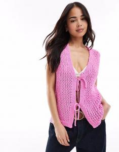 Топ ASOS DESIGN с завязками спереди, розовый
