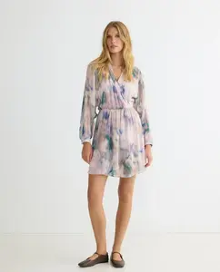 Платье с V-образным вырезом, длинными рукавами, длиной до колена Boss Orange, мультиколор