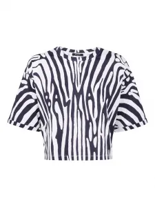 Укороченная футболка с зебровым принтом BALMAIN, белый