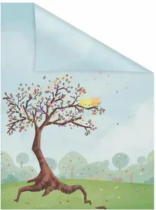 LICHTBLICK ORIGINAL оконная пленка "Сказочное дерево", 1 шт., непрозрачная, структурированные клейкие точки, самоклеящаяся, защита конфиденциальности 50х50 см, синий/зеленый/коричневый