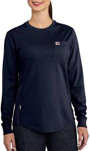 Женская огнестойкая футболка Carhartt Force свободного кроя средней плотности с длинными рукавами и карманами, Dark Navy