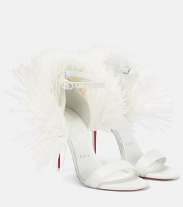 Свадебные босоножки Loubigirl 100 из кожи с отделкой из рафии Christian Louboutin, Bianco/ Lin Bianco