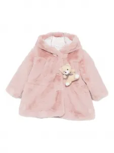 Пальто с капюшоном из меха под медвежонка Miss Grant Kids, розовый