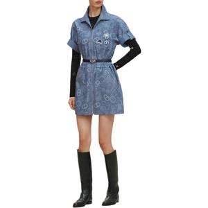 HERMES Женское синее платье с короткими рукавами
