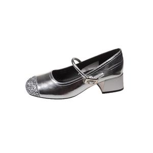 WUJI Женские туфли Мэри Джейн на массивном каблуке серебристые, цвет Silver