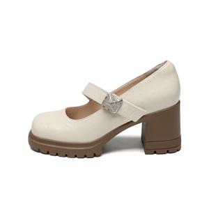 Туфли Мэри Джейн на высоком толстом каблуке 7 см, женские ZHR, Beige