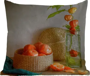 Подушка для улицы - Мандарин - Натюрморт - Ваза - 40x40 см - Устойчива к атмосферным воздействиям - Подушка для отдыха - Подушка - Для интерьера - Обивка с изображением MuchoWow