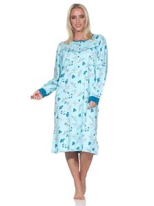 Ночная рубашка с длинными рукавами, классический дизайн, застежка на пуговицы на шее, бирюзового цвета. NORMANN