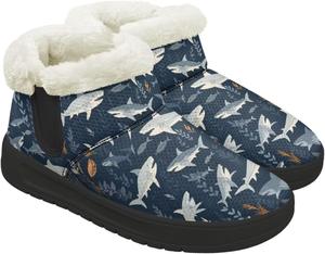 Женские зимние сапоги без каблука, теплые ботинки до щиколотки для снега, широкие ботильоны с поддержкой свода стопы, для походов и работы, подошва из ЭВА Chririnla, Cute Shark Print