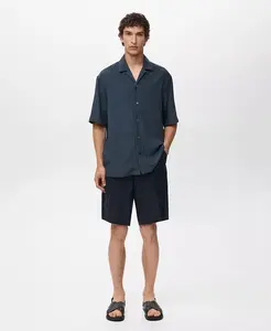 Мужская рубашка в полоску с вышивкой Mango, синий