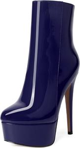 Женские ботильоны MERRORI на платформе, с фантазийным глянцевым дизайном, молнией, однотонные, с круглым носком и шпилькой, высоким каблуком 6 дюймов, Navy Blue