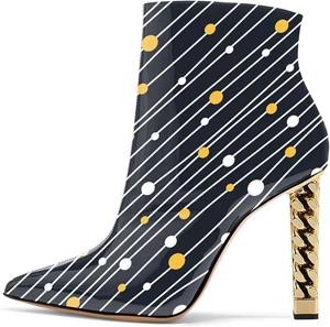 FSJ Модные женские ботильоны с заостренным носком, массивным каблуком, золотистого цвета, высокий каблук, для вечеринки, выпускного, сапоги с молнией, размеры 37-48, Gestreifte Punkte
