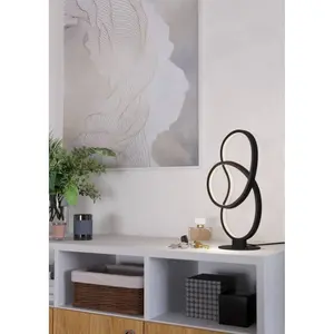 Настольная лампа GIANELLA, алюминий, сталь и пластик, лампа для гостиной LED-модуль 1 шт. Теплый белый свет, размер настольной лампы: Д21,5 x Ш14 x В39,5 см, черная, 14,5 Вт в комплекте. Eglo, черно-белый