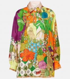 Рубашка из шелкового твила с тигровым принтом Alémais, разноцветный