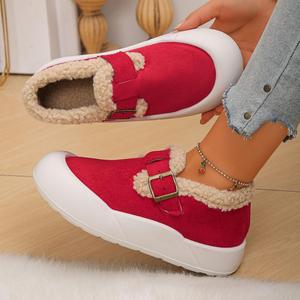 Женские слипоны с шерпой: модные легкие зимние теплые ботинки с круглым носком, однотонная обувь для походов и прогулок, коллекция осень 2025 Generic, Red