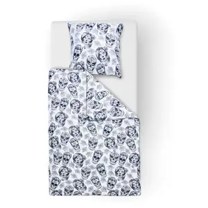 Done. постельное белье «Черепа», постельное белье с двусторонним принтом и кантом, черно-белый