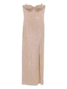 Платье макси с кристаллами Giuseppe Di Morabito, нейтральный