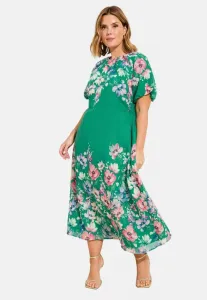 Платье макси большого размера с короткими рукавами, плиссировкой и поясом на талии. Friends Like These, Green