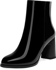 Женские ботильоны FEMSTEP на молнии из лакированной кожи, повседневные, деловые, с круглым носком, на устойчивом каблуке 3,3 дюйма, Black