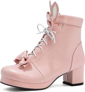 Женская мода: массивные ботильоны на высоком каблуке с платформой и боковой молнией, милый бант, короткие ботинки, костюмированные лолита-принцесса LYYSKY, Pink