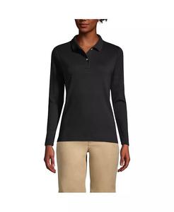 Женская рубашка-поло с длинным рукавом из интерлока, женственного кроя Lands' End, черный