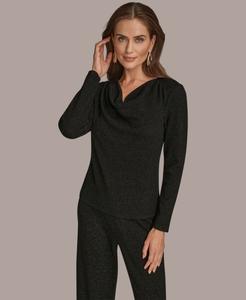 Женская трикотажная блузка с длинными рукавами и металлизированной каймой Donna Karan New York, Black