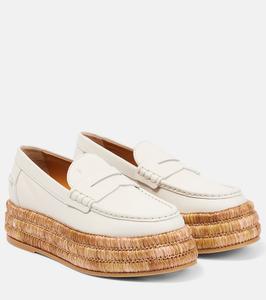 Лоферы на платформе из кожи и рафии Tod's, белый