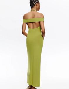 Платье Pull&Bear с халтернеем и узлом фисташкового цвета