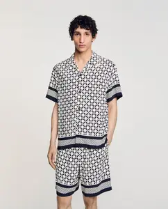 Мужская рубашка свободного кроя с принтом "Квадратный крест" Sandro, черный