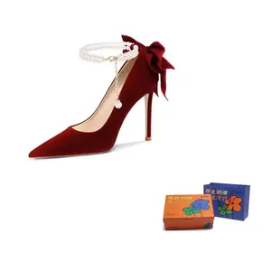 WOXXXN Тонкие каблуки женские бордовые на шпильке высотой 8 см, цвет Burgundy 8CM