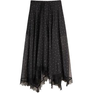 ELLE Повседневная длинная юбка для женщин черно-белая умеренная миди юбка A-силуэта