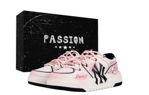 MLB Толстые кроссовки для скейтбординга с двумя маленькими цветочками, низкие, унисекс, розовые и белый