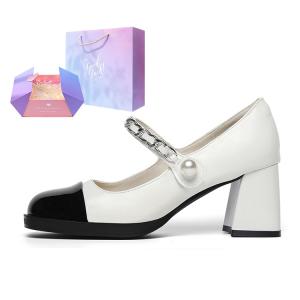 Туфли Мэри Джейн на толстом каблуке 7 см, женские MABEL&CO, White