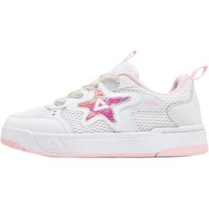 PEAK Детские кроссовки для скейтбординга с противоскользящей подошвой, износостойкие, размер L, белые/светло-розовые