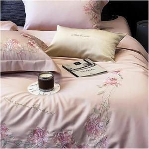 ZOCWJK Комплект постельного белья из длинноволокнистого хлопка 100S с цветочной вышивкой Pink