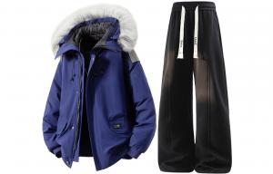Толстовка Casual Sportswear утепленная с капюшоном унисекс X1617, синий puffer jacket+черный fleece-lined sweatpants
