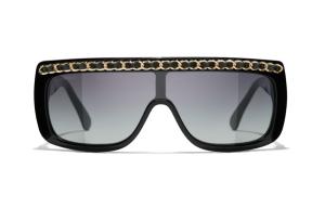 CHANEL Ацетатные кожаные солнцезащитные очки неправильной формы унисекс black