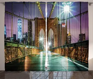 Шторы ABAKUHAUS New York Rustic, Bridge American Icon, универсальные ленточные шторы для гостиной с петлями и крючками, 280 x 225 см, цвет: фиолетово-коричневый Abakuhaus