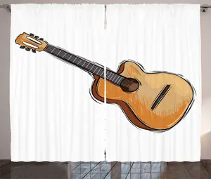 Штора ABAKUHAUS Guitar Rustic, с рисунком для одного инструмента, универсальная, с петлями и крючками, для гостиной, 280 x 225 см, цвет: бледно-ярко-серый Abakuhaus