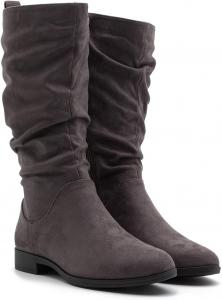 Женские сапоги MOOMMO средней длины, замшевые, с мягким голенищем, плоским каблуком, высокие сапоги на широкую икру, боковая молния, зимние сапоги, круглый носок, плоские, ретро, милые, удобные, повседневные, зимние, размеры 4-13 M US, Suede Grey